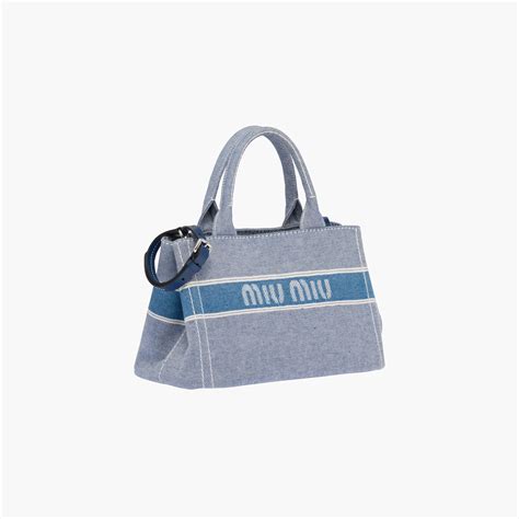 miu miu denim tote|Bluette Denim Tote Bag With Jacquard Logo .